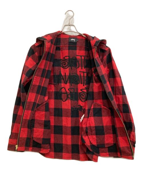 stussy（ステューシー）stussy (ステューシー) チェック柄ジップパーカー レッド サイズ:Lの古着・服飾アイテム