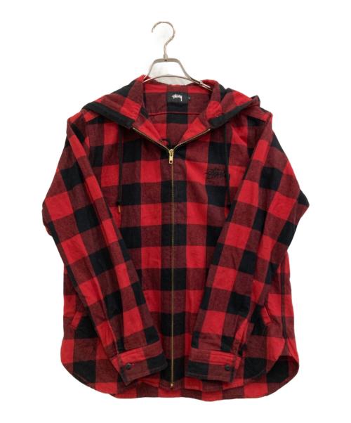 stussy（ステューシー）stussy (ステューシー) チェック柄ジップパーカー レッド サイズ:Lの古着・服飾アイテム