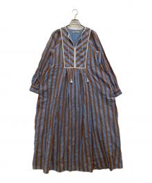 ne quittez pas（ヌキテパ）の古着「Cotton Voile Stripe Gather Dress」｜スカイブルー