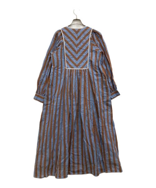 ne quittez pas（ヌキテパ）ne quittez pas (ヌキテパ) Cotton Voile Stripe Gather Dress スカイブルー サイズ:Mの古着・服飾アイテム
