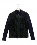 C&Aシーアンドエー）の古着「レザーニットジャケット」｜ネイビー