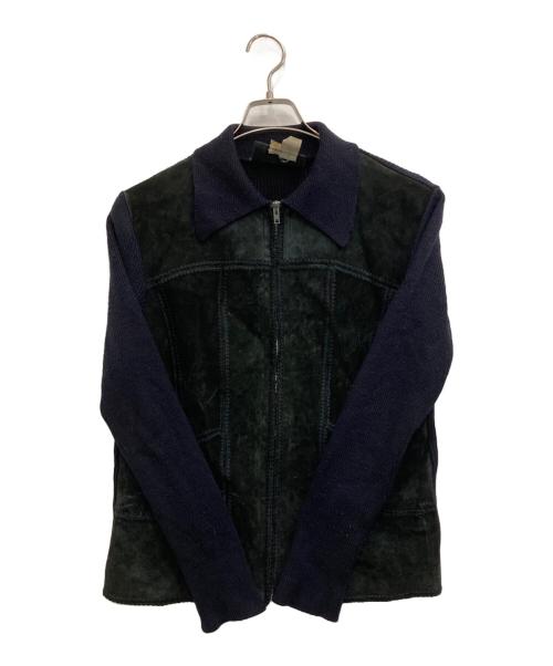 C&A（シーアンドエー）C&A (シーアンドエー) レザーニットジャケット ネイビー サイズ:Ｍの古着・服飾アイテム