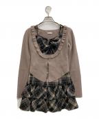 rilly emulieリリーエミュリ）の古着「Frill Cardigan Check Ribbon Onepiece」｜ブラウン