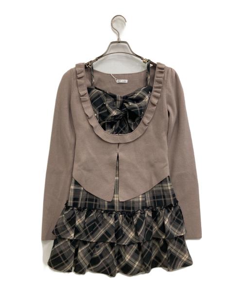 rilly emulie（リリーエミュリ）rilly emulie (リリーエミュリ) Frill Cardigan Check Ribbon Onepiece ブラウン サイズ:- 未使用品の古着・服飾アイテム
