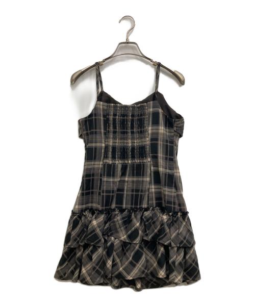 rilly emulie（リリーエミュリ）rilly emulie (リリーエミュリ) Frill Cardigan Check Ribbon Onepiece ブラウン サイズ:- 未使用品の古着・服飾アイテム