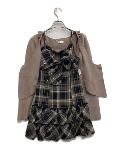 rilly emulie（リリーエミュリ）rilly emulie (リリーエミュリ) Frill Cardigan Check Ribbon Onepiece ブラウン サイズ:- 未使用品の古着・服飾アイテム