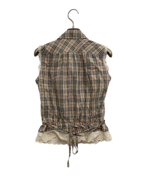 BURBERRY BLUE LABEL（バーバリー ブルー レーベル）BURBERRY BLUE LABEL (バーバリー ブルー レーベル) フリルチェックノースリーブブラウス ブラウン サイズ:36の古着・服飾アイテム