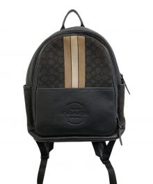 COACH（コーチ）の古着「シグネチャー トンプソン ジャガード ヴァーシティ ストライプ バックパック」｜ブラック