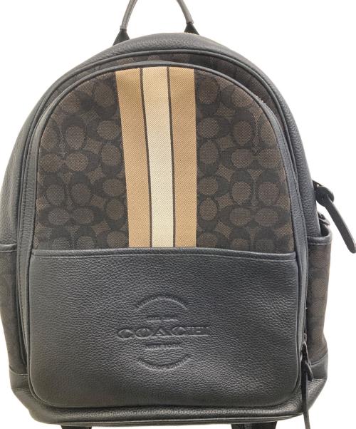 COACH（コーチ）COACH (コーチ) シグネチャー トンプソン ジャガード ヴァーシティ ストライプ バックパック ブラックの古着・服飾アイテム