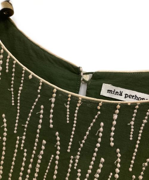 mina perhonen（ミナ ペルホネン）mina perhonen (ミナ ペルホネン) rain grassノースリーブワンピース グリーン サイズ:38の古着・服飾アイテム