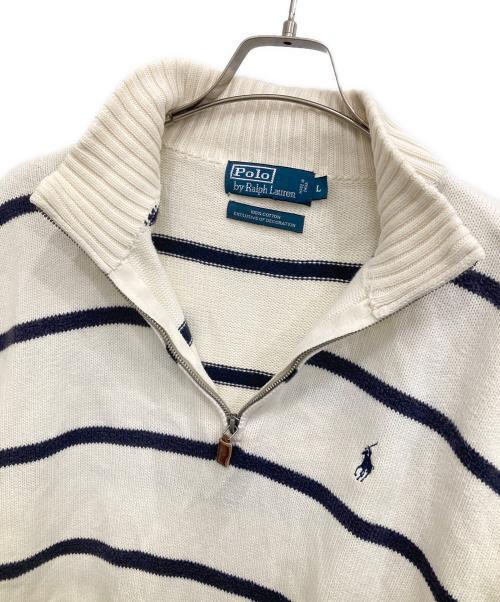 POLO RALPH LAUREN（ポロ・ラルフローレン）POLO RALPH LAUREN (ポロ・ラルフローレン) ハーフジップボーダーニット アイボリー サイズ:Lの古着・服飾アイテム