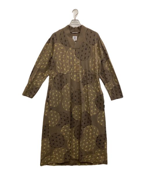 SOU・SOU（ソウソウ）SOU・SOU (ソウソウ) 麻てまりと余白 ワンピース ブラウン サイズ:Lの古着・服飾アイテム