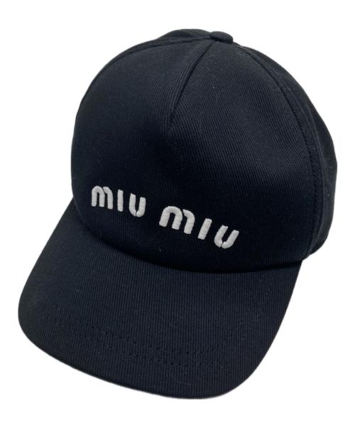 MIU MIU（ミュウミュウ）MIU MIU (ミュウミュウ) ドリル ベースボールキャップ ブラックの古着・服飾アイテム