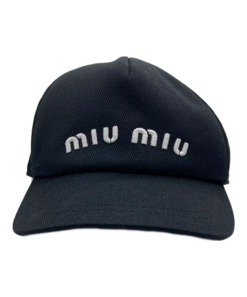 MIU MIU（ミュウミュウ）MIU MIU (ミュウミュウ) ドリル ベースボールキャップ ブラックの古着・服飾アイテム