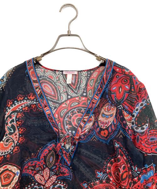 LEONARD PARIS（レオナール パリ）LEONARD PARIS (レオナール パリ) ペイズリー柄シアーブラウス ブラック×レッド サイズ:Ｌの古着・服飾アイテム