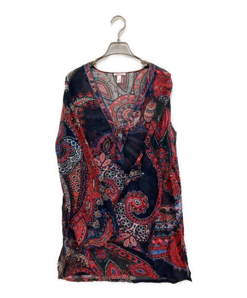 LEONARD PARIS（レオナール パリ）LEONARD PARIS (レオナール パリ) ペイズリー柄シアーブラウス ブラック×レッド サイズ:Ｌの古着・服飾アイテム