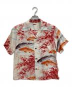 Sun Surfサンサーフ）の古着「MAPLE UNDER CARPSアロハシャツ」｜ホワイト×レッド