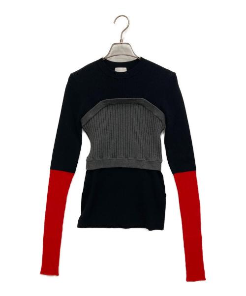 OMMO（オーエムエムオー）OMMO (オーエムエムオー) BUSTIER LAYERED BLOCKING KNIT ブラック サイズ:FREEの古着・服飾アイテム
