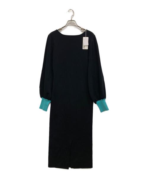 JENNE（ジェンヌ）JENNE (ジェンヌ) 配色カフスニットワンピース ブラック×ブルー サイズ:M 未使用品の古着・服飾アイテム