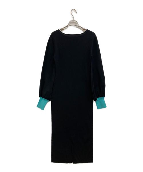 JENNE（ジェンヌ）JENNE (ジェンヌ) 配色カフスニットワンピース ブラック×ブルー サイズ:M 未使用品の古着・服飾アイテム