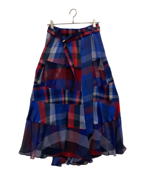 sacai（サカイ）sacai (サカイ) チェック柄スカート レッド×ブルーの古着・服飾アイテム
