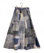 Ameriアメリ）の古着「DENIM PATCHWORK PRINT SKIRT」｜インディゴ