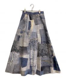 Ameri（アメリ）の古着「DENIM PATCHWORK PRINT SKIRT」｜インディゴ