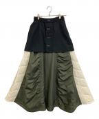 OMMOオーエムエムオー）の古着「MIX FABRIC FLARE SK」｜ブラック
