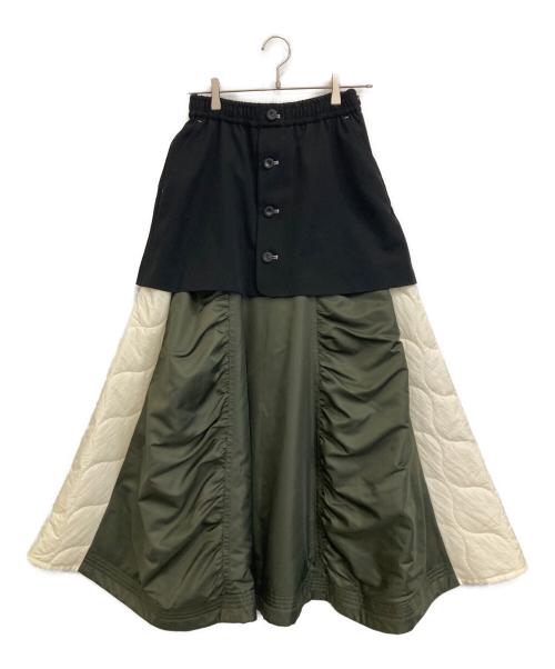 OMMO（オーエムエムオー）OMMO (オーエムエムオー) MIX FABRIC FLARE SK ブラック サイズ:38の古着・服飾アイテム