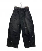 MAISON SPECIAL×Wranglerメゾンスペシャル×ラングラー）の古着「Collaboration Flower Embroidery Denim Pants」｜ブラック