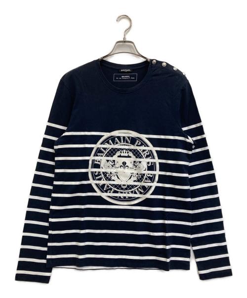 BALMAIN（バルマン）BALMAIN (バルマン) メダリオンロゴ長袖カットソー ネイビー サイズ:Lの古着・服飾アイテム