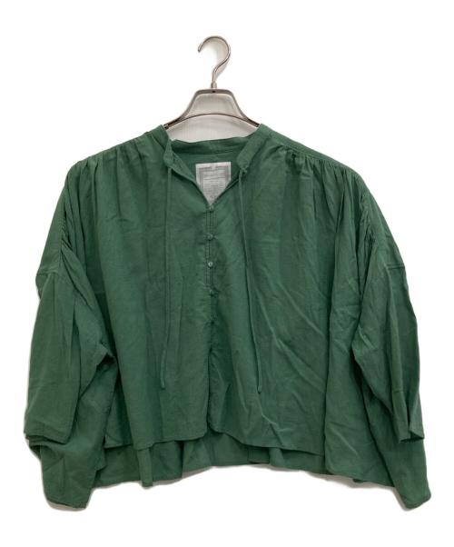 BEARDSLEY（ビアズリー）BEARDSLEY (ビアズリー) コットンシフォンギャザーシャツ グリーン サイズ:Fの古着・服飾アイテム