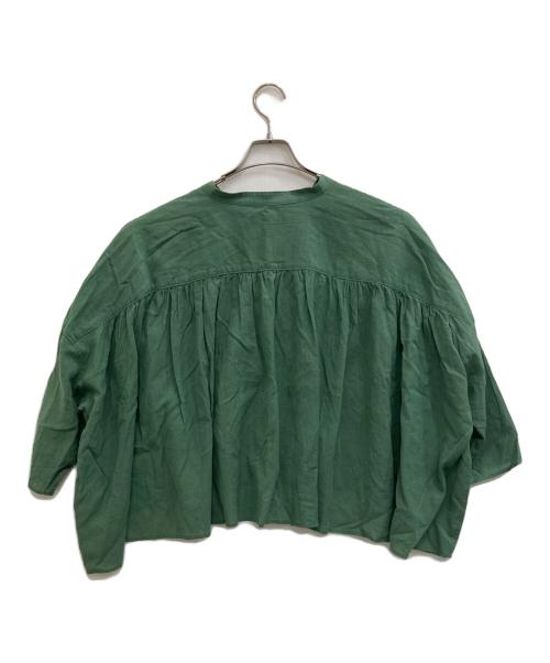 BEARDSLEY（ビアズリー）BEARDSLEY (ビアズリー) コットンシフォンギャザーシャツ グリーン サイズ:Fの古着・服飾アイテム