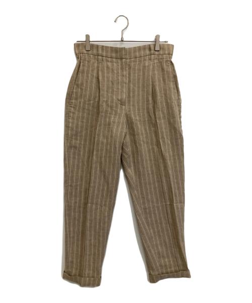 BRUNELLO CUCINELLI（ブルネロクチネリ）BRUNELLO CUCINELLI (ブルネロクチネリ) リネンストライプパンツ ブラウン サイズ:40の古着・服飾アイテム