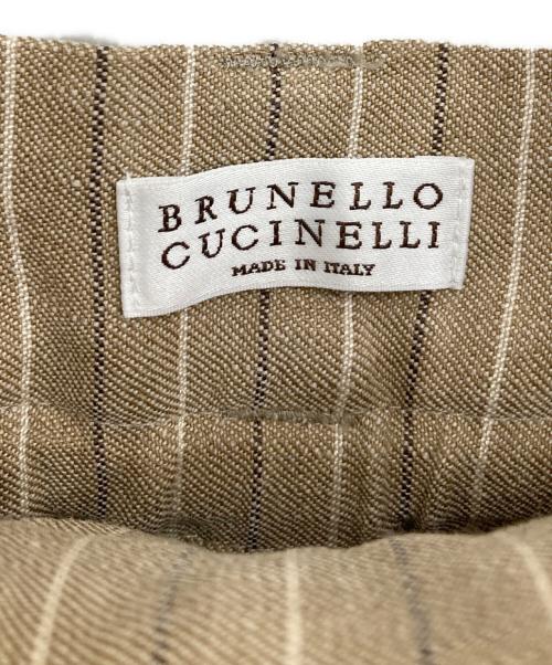 BRUNELLO CUCINELLI（ブルネロクチネリ）BRUNELLO CUCINELLI (ブルネロクチネリ) リネンストライプパンツ ブラウン サイズ:40の古着・服飾アイテム