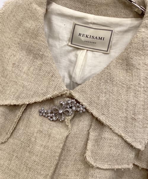 REKISAMI（レキサミ）REKISAMI (レキサミ) ビジューブローチジャケット ブラウン サイズ:36の古着・服飾アイテム
