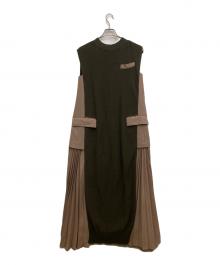 sacai（サカイ）の古着「ニットドッキングノースリーブワンピース」｜オリーブ
