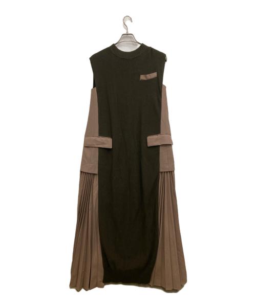sacai（サカイ）sacai (サカイ) ニットドッキングノースリーブワンピース オリーブ サイズ:2の古着・服飾アイテム
