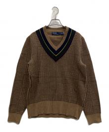 POLO RALPH LAUREN（ポロ・ラルフローレン）の古着「カレッジVネックニット」｜ブラウン
