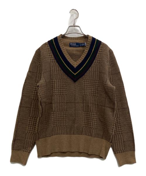 POLO RALPH LAUREN（ポロ・ラルフローレン）POLO RALPH LAUREN (ポロ・ラルフローレン) カレッジVネックニット ブラウン サイズ:Sの古着・服飾アイテム