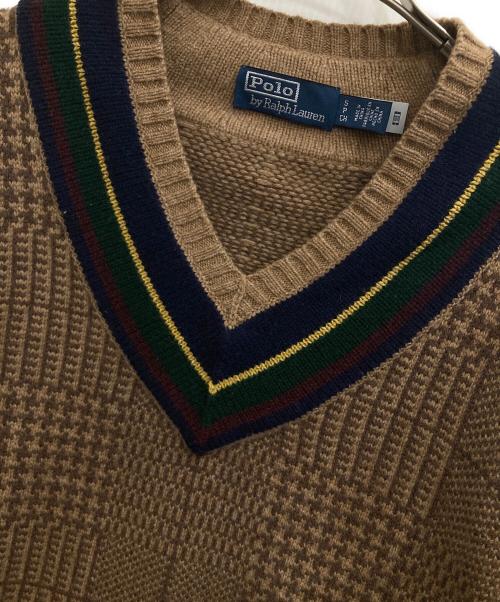POLO RALPH LAUREN（ポロ・ラルフローレン）POLO RALPH LAUREN (ポロ・ラルフローレン) カレッジVネックニット ブラウン サイズ:Sの古着・服飾アイテム