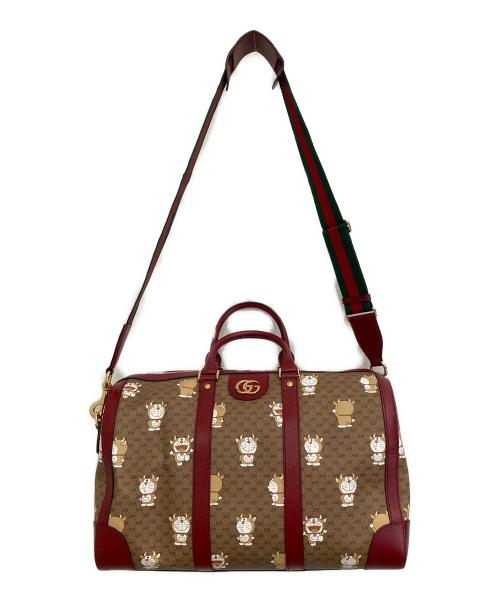 GUCCI（グッチ）GUCCI (グッチ) DORAEMON (ドラエモン) ダッフルバッグ レッド×ブラウンの古着・服飾アイテム