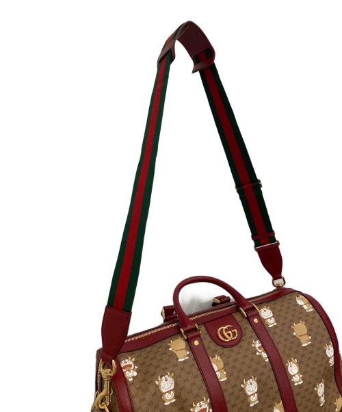 GUCCI（グッチ）GUCCI (グッチ) DORAEMON (ドラエモン) ダッフルバッグ レッド×ブラウンの古着・服飾アイテム