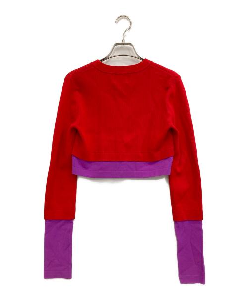 OMMO（オーエムエムオー）OMMO (オーエムエムオー) BLOCKING SHORT KT カーディガン レッド サイズ:38の古着・服飾アイテム