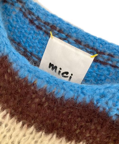 mici（ミチ）mici (ミチ) モヘヤ混ボーダーニット ブラウン×ブルー サイズ:Fの古着・服飾アイテム