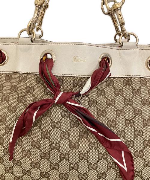GUCCI（グッチ）GUCCI (グッチ) GGキャンバス スカーフ付きトートバッグ ブラウンの古着・服飾アイテム