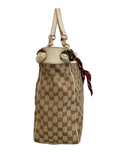 GUCCI（グッチ）GUCCI (グッチ) GGキャンバス スカーフ付きトートバッグ ブラウンの古着・服飾アイテム