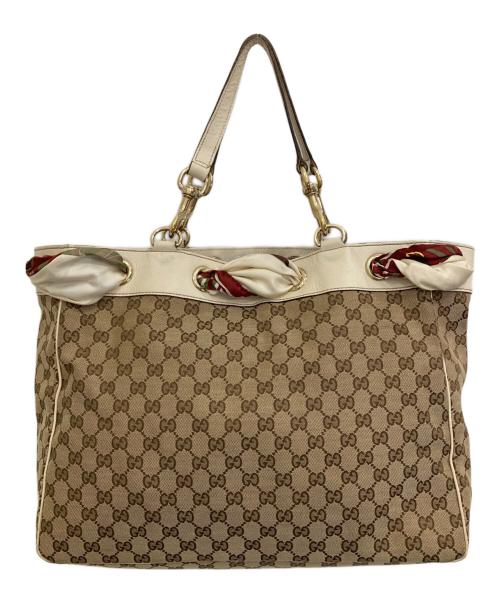 GUCCI（グッチ）GUCCI (グッチ) GGキャンバス スカーフ付きトートバッグ ブラウンの古着・服飾アイテム