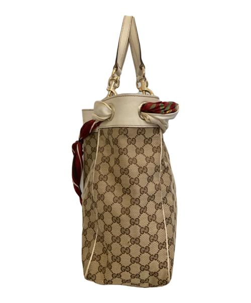 GUCCI（グッチ）GUCCI (グッチ) GGキャンバス スカーフ付きトートバッグ ブラウンの古着・服飾アイテム