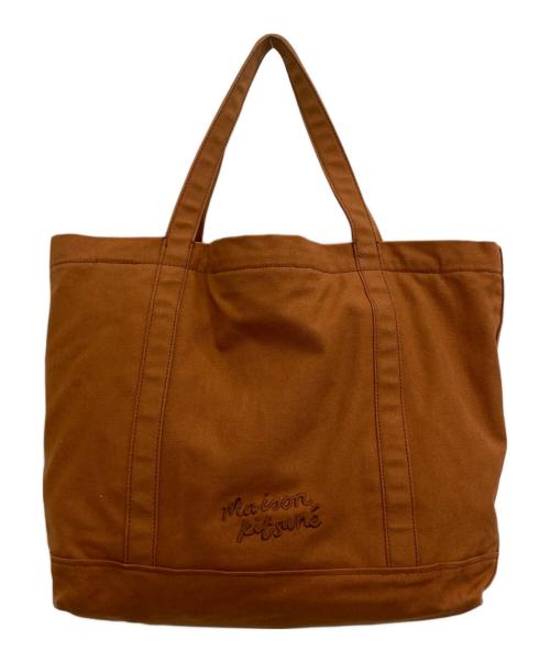 maison kitsune（メゾンキツネ）maison kitsune (メゾンキツネ) FOX HEAD LARGE TOTE ブラウンの古着・服飾アイテム